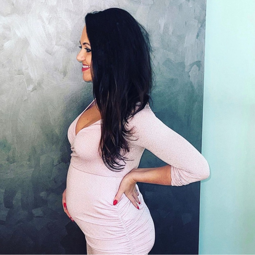 PinkBlush Pink Metallic Maternity Dress